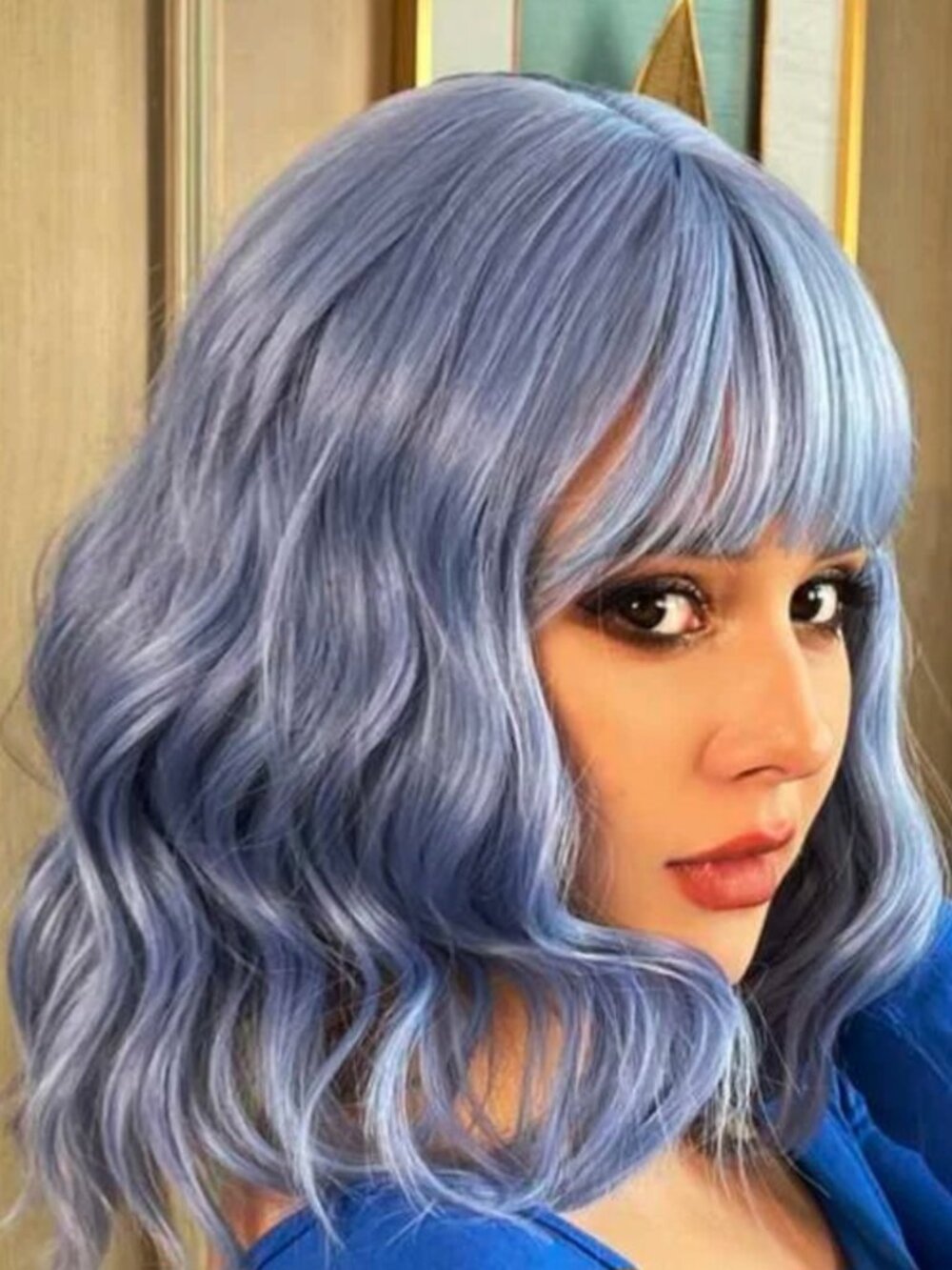 Light Blue Wavy Shoulder Length Synthetic Wig